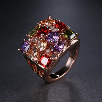 

Emmaya Fashion Top Sale Rose Gold Color Colorful AAA Zircon Wedding bijoux Square Rings Jewelry For Women Gift Party