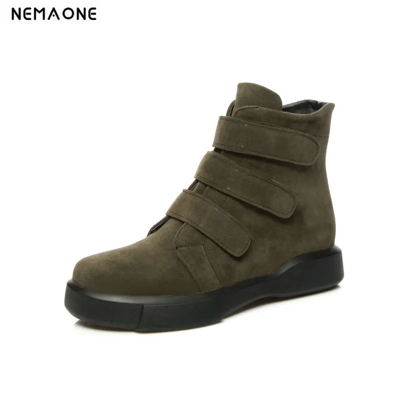 

NEMAONE spring autumn Botas Mujer flat platform casual shoes woman black apricot green women ankle boots