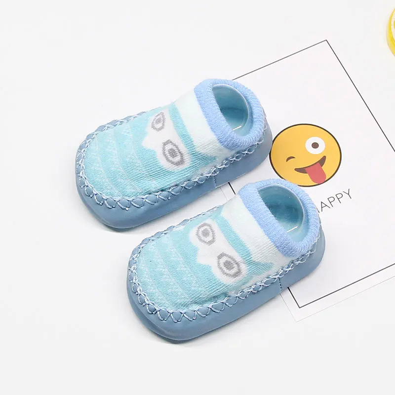 Туфли для новорожденных с животным узором; обувь для малышей; носки-тапочки для малышей; нескользящие носки с мягкой подошвой; Miaoyoutong - Цвет: 17501-lan