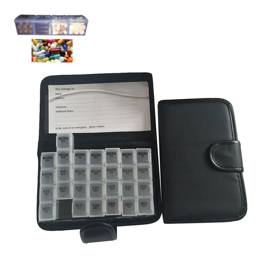 

28-Grid 7 Day Pill Tablet Storage Box Pill Container Notebook Shape Medicine Bo Lipstick Storage Box Beauty Container dropship