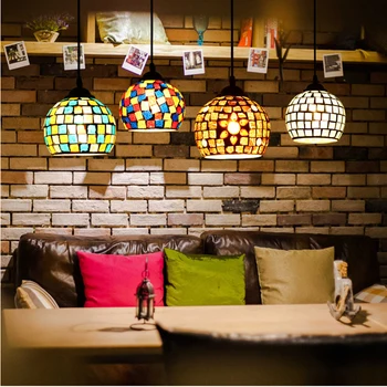 Modern Mediterranean Baroque Style Pendant Light Creative Mosaic Glass Pendant Lamp For Cafe Bar Nightclubs Disco Party Hotel european mediterranean tiffany retro pendant light hallway cozy creative lamp bar corridor