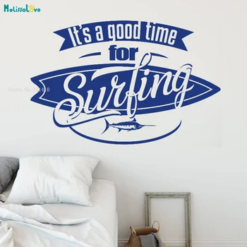 

It's Time for Surfing with Swordfish Surfboard Wall Sticker Extreme Sports Home Decor Self-adhesive Cool Art Vinyl Poster YT1762