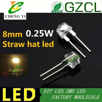 

Free shipping 0.25w high power dip led 10000MCD 8mm straw hat Warm white led diode 2800-3000K 60mA