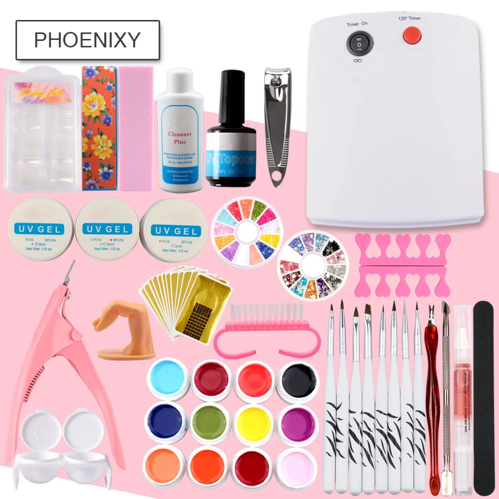 

UV Gel Kit Manicure Set 36W Lamp For Nail Kit 12 UV Gel Polish Manicure Brushes Nail Extension Kit For Nail Art Sets UV Gel Set