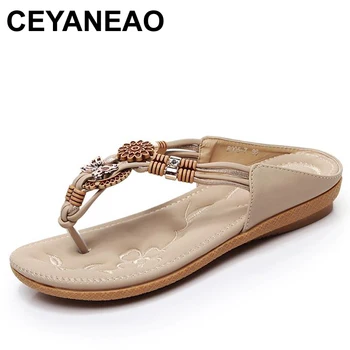 

CEYANEAOFast delivery Women sandals 2018 soft PU leather Rhinestone sandals women Summer fashion flip flops sandals women shoes