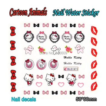 

Nail 22Sheets/Lot 11 Styles Cartoon Animals Hello Kitty Bow Nail Sticker Nail Art Water Transfer Decals Decoration BLE1962-1972