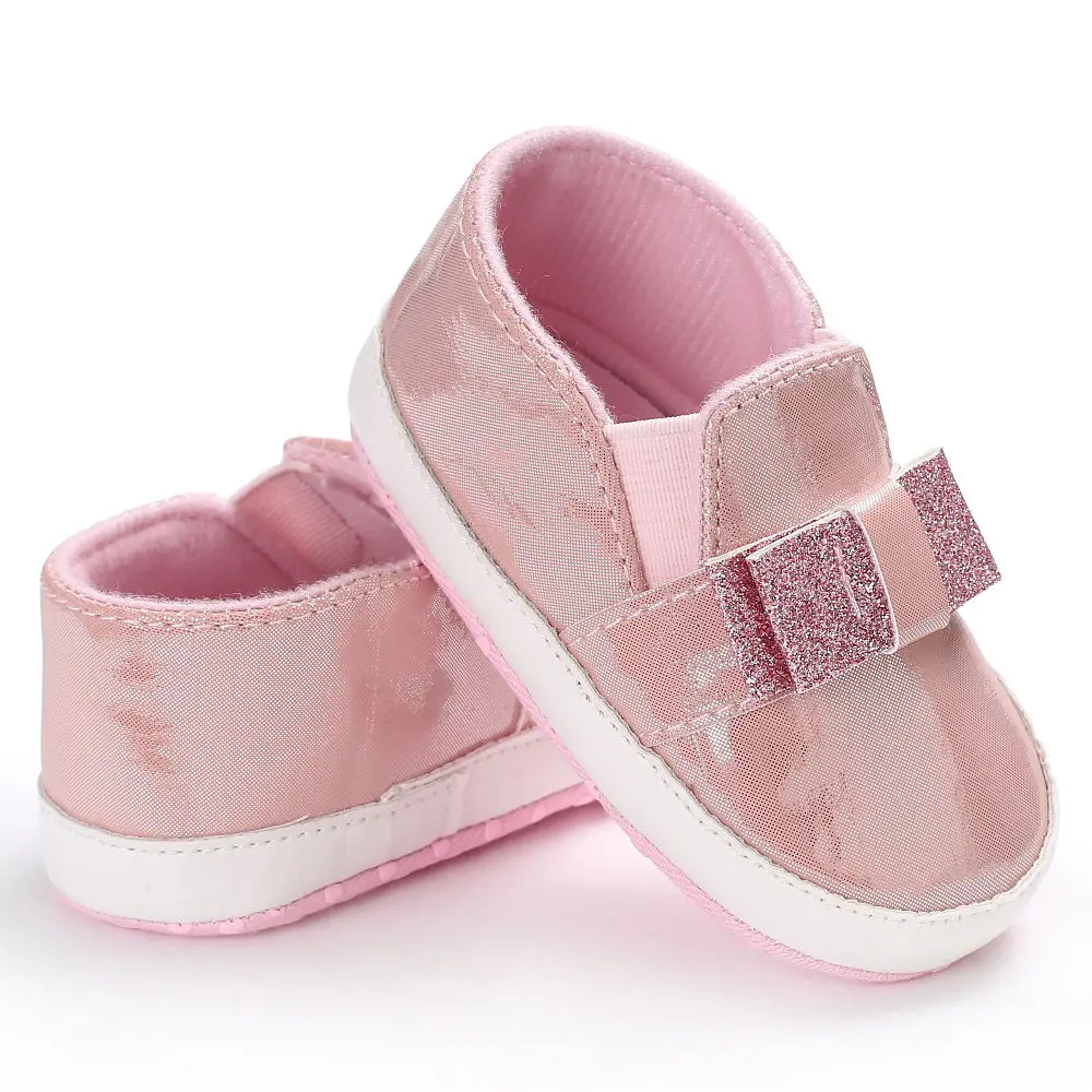 Обувь для маленьких девочек с блестками и бантом; повседневная обувь для новорожденного
