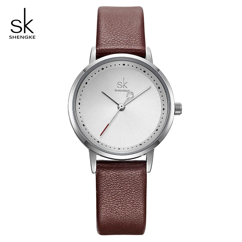 Shengke женские часы черные модные кожаные Наручные часы женские часы Reloj Mujer SK Роскошные Брендовые женские кварцевые часы - Цвет: brown