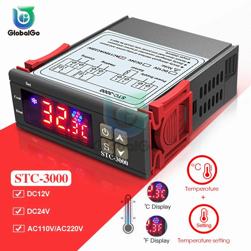 

STC-3000 Digital Thermostat Temperature Controller Thermometer Sensor AC220V 110V DC 12V 24V Celsius and Fahrenheit Display