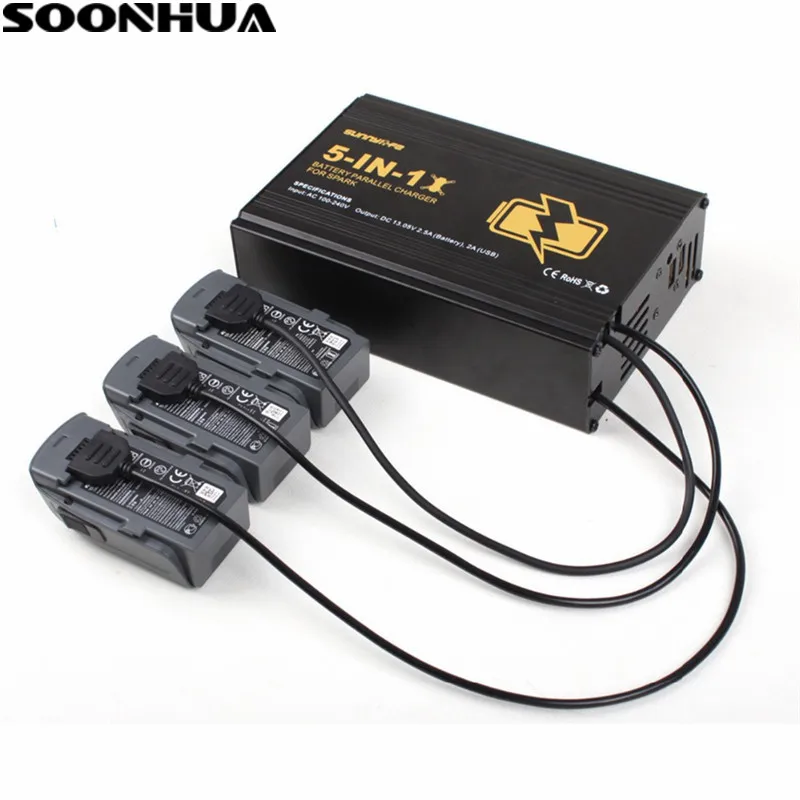 

SOONHUA 5 In1 Battery Remote Control Phone Parallel Hub Effieient Charger Over Charge Protection For DJI Spark Drones