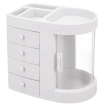 

Dressing Table 4 Drawer Makeup Holder Storage Box Transparent Rotation Window Lipstick Organizer For Cosmetic Brush Jewelry