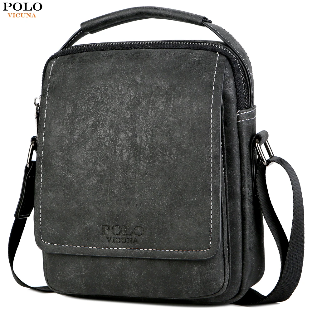 

VICUNA POLO Men's Leather Shoulder Bag Simple Design Black Handbag Male Small iPad Bag Casual Business Crossbody Bags For Men