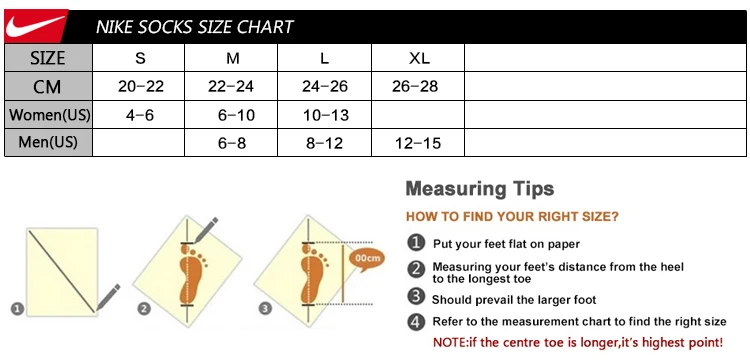 nike running sock size chart