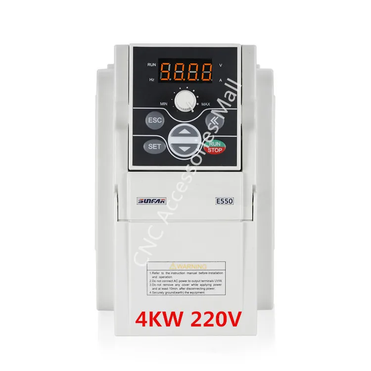 

Sunfar VFD inverter 4kw AC220V frequency inverter E550-2S0040 for cnc router spindle motor