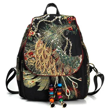 

Fashion Embroidery Bohemian backpacks!Nice Animal Embroidered Vintage Women backpacks Multi-use Lady Canvas Hasp Cover rucksack