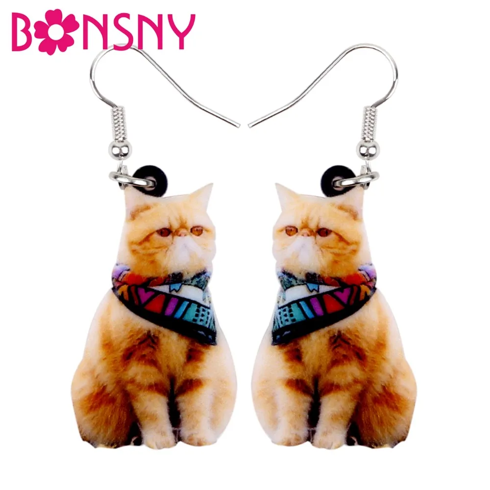 

Bonsny Acrylic Sweet Scarf Orange Cat Kitten Earrings Big Long Dangle Drop Gift for Women Girls Ladies Fashion Animal Jewelry