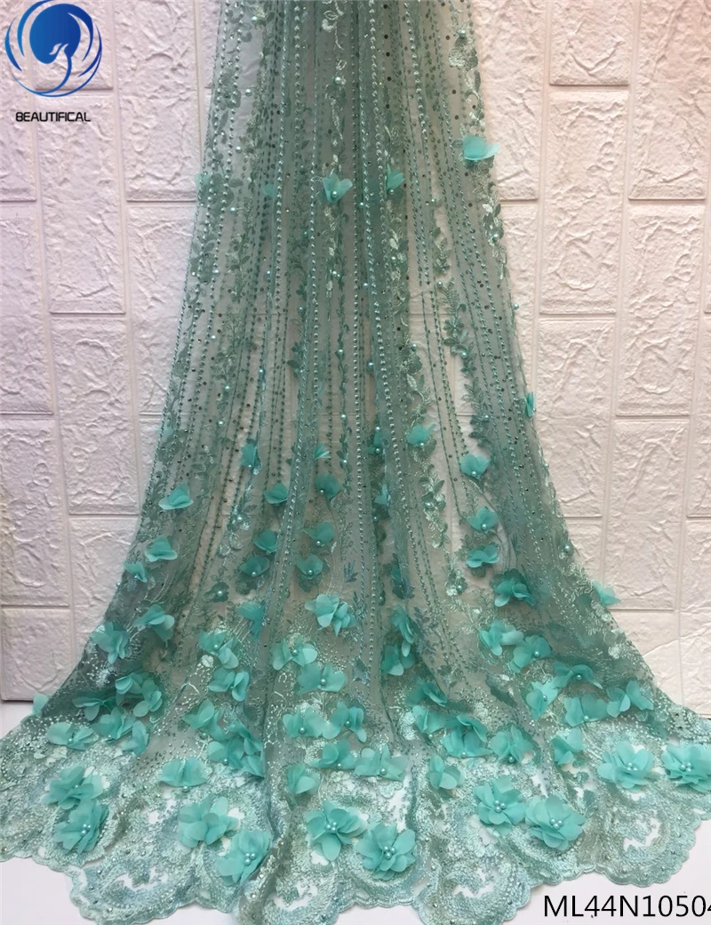 

BEAUTIFICAL beads french net lace fabric high quality applique tulle french lace fabric 3d bridal lace fabric for woman ML44N105