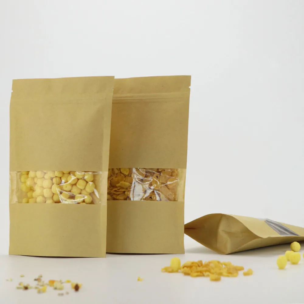 Ziplock Kraft Paper Window Bag Doypack Dried Food Fruit Tea Herbs