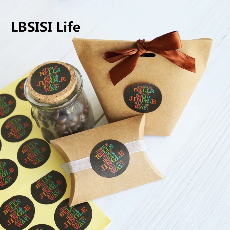 

LBSISI Life 108pcs Jingle Bell Kraft Paper Sticker Merry Christmas Cake Decorating Tools Candy Cookie Packing Bag Box DIY
