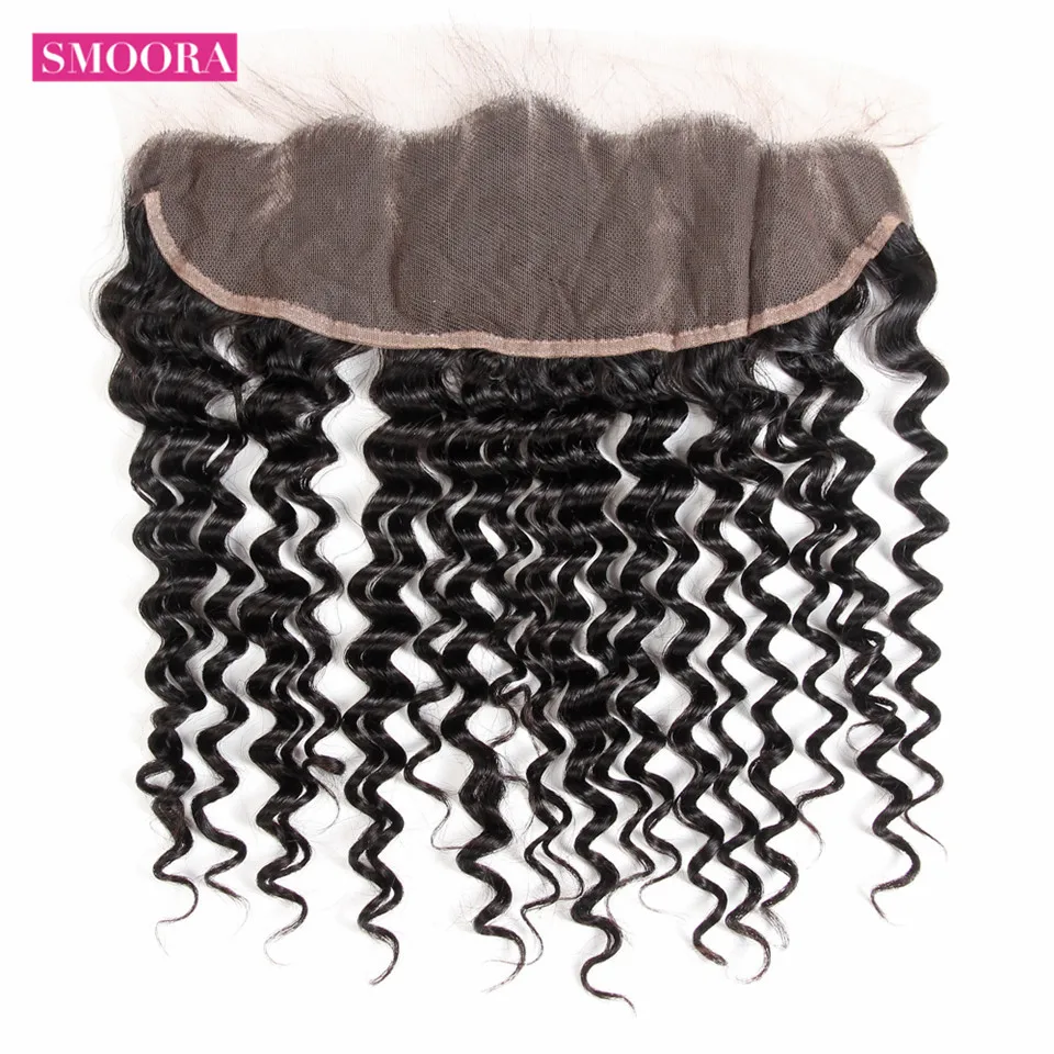Smoora Brazilian Deep Wave Bundles with Frontal Human Hair Extensions Non Remy 3 Bundle Hair with Frontal Closure 13*4 Free Part Smoora Brazilian Deep Wave Bundles with Frontal Human Hair Extensions Non Remy 3 Bundle Hair with Frontal Closure 13*4 Free Part