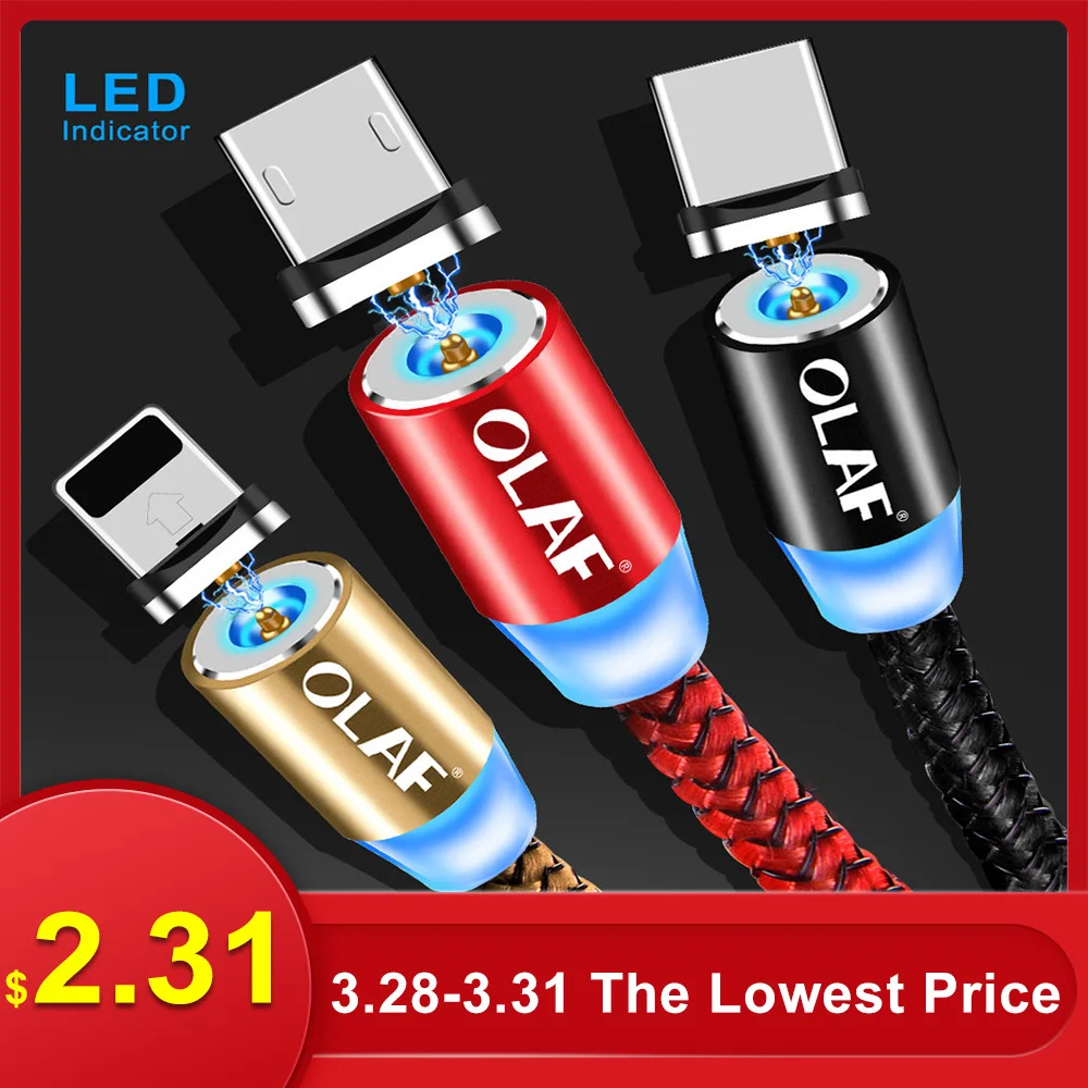 1m LED Magnetic USB Cable For iPhone Type C Magnet Charger Data Charging Charge Micro USB Cable For Android Mobile Phone Cables
