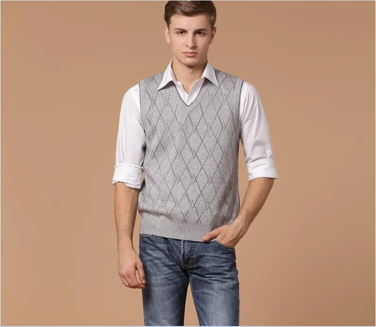 Autumn hot sale v neck mens casual plaid pattern