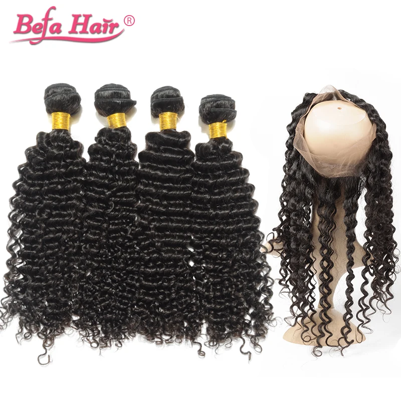 

360Lace Frontal Closure With Bundles 4Pcs/Lot Brazilian Deep Curl Hair With 360 Frontal Bleached Knots Befa Hair Free Shipping
