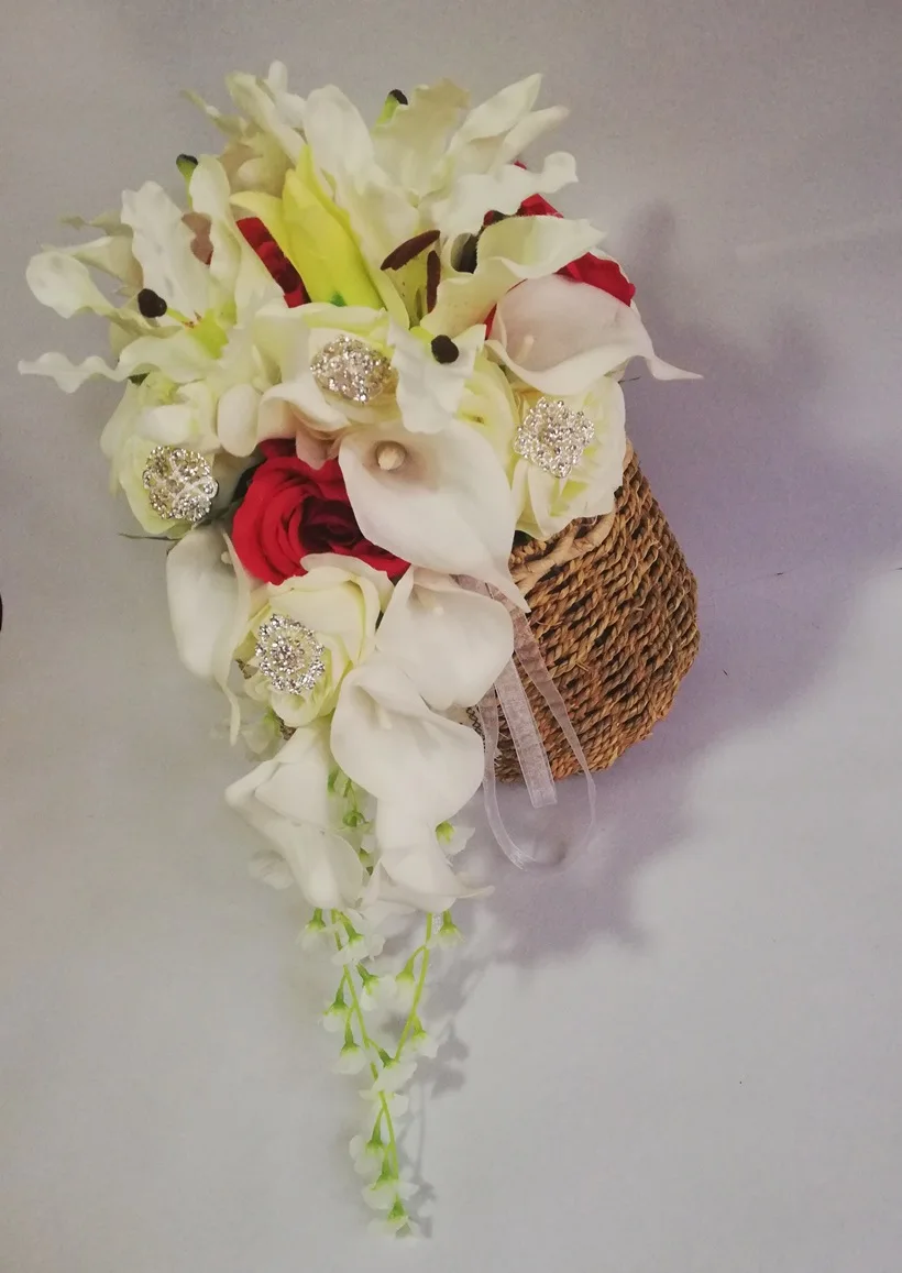 Водопад цвета слоновой кости свадебные цветы Свадебные букеты Искусственные жемчуг Кристальный Свадебный букет де Mariage Роза