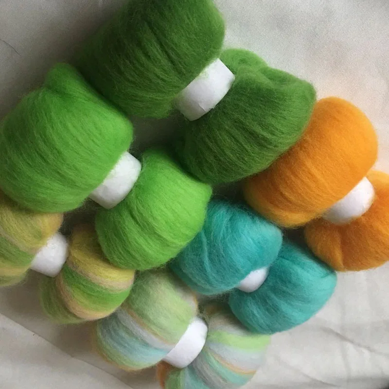 WFPFBEC 70s feltro mixed clolrs feutrine naaldvilten lana merino wool fibre roving for needle feling kit wool diy crafa 10g/bag