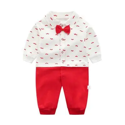 Baby Jumpsuit spring Clothing Newborn Cotton Clothes Infant Long Sleeved Rompers Baby Boys Bow Tie Climbing Roupa Pajama Outwear - Цвет: honghuzi