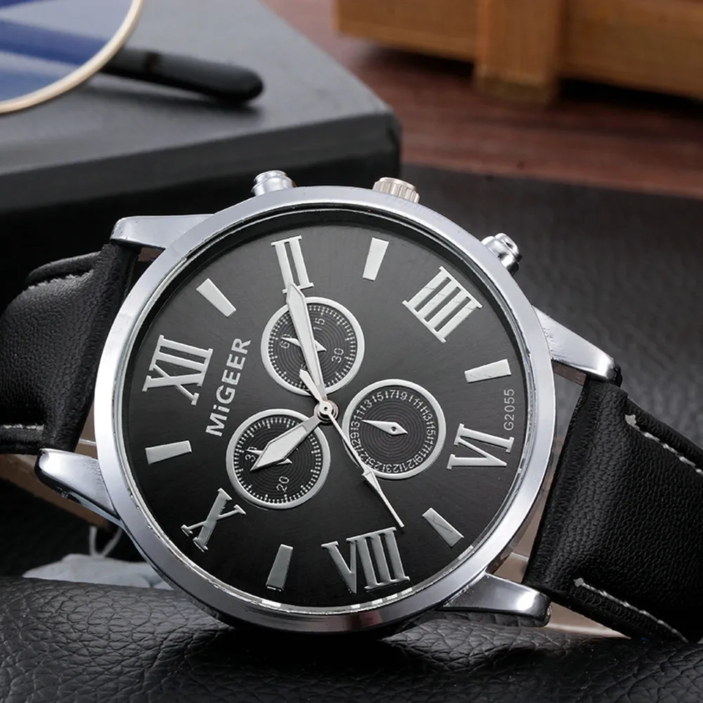 

2019 Simple Watch Man Alloy Black Dial Roman Fashion Leather Band Retro Design Quartz Watches Relogio Masculino Wristwatch F4