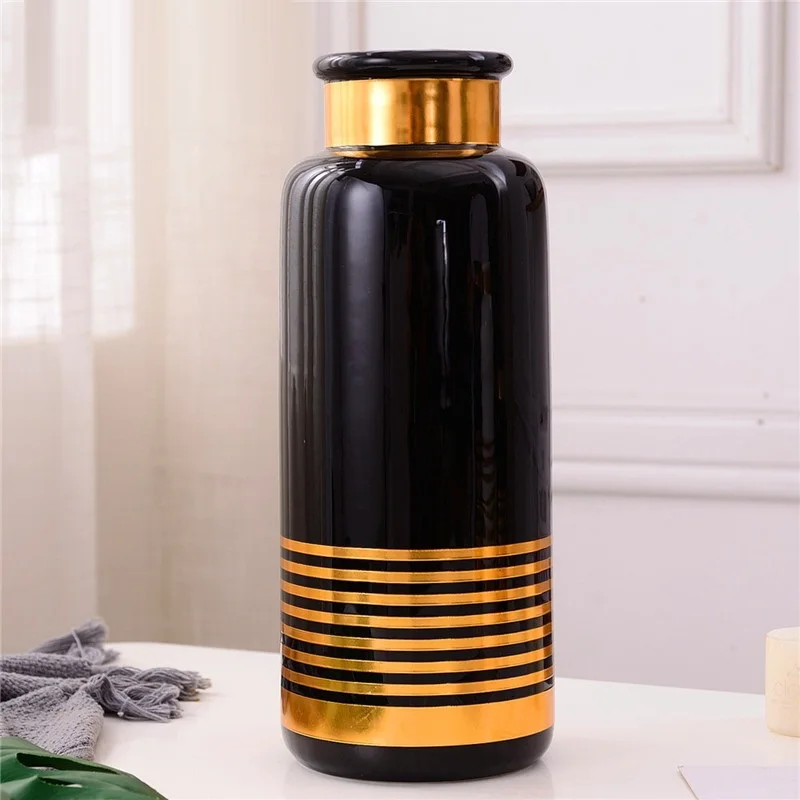 Современная керамика ваза для цветов Золотая линия дизайн ремесло ваза водное растение контейнер бутылка украшение дома R711