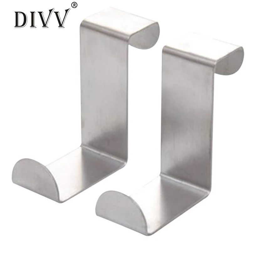DIVV السنانير 2 قطعة باب هوك الفولاذ المطبخ مجلس الوزراء شماعات ملابس المنظم U7103 السنانير لتعليق