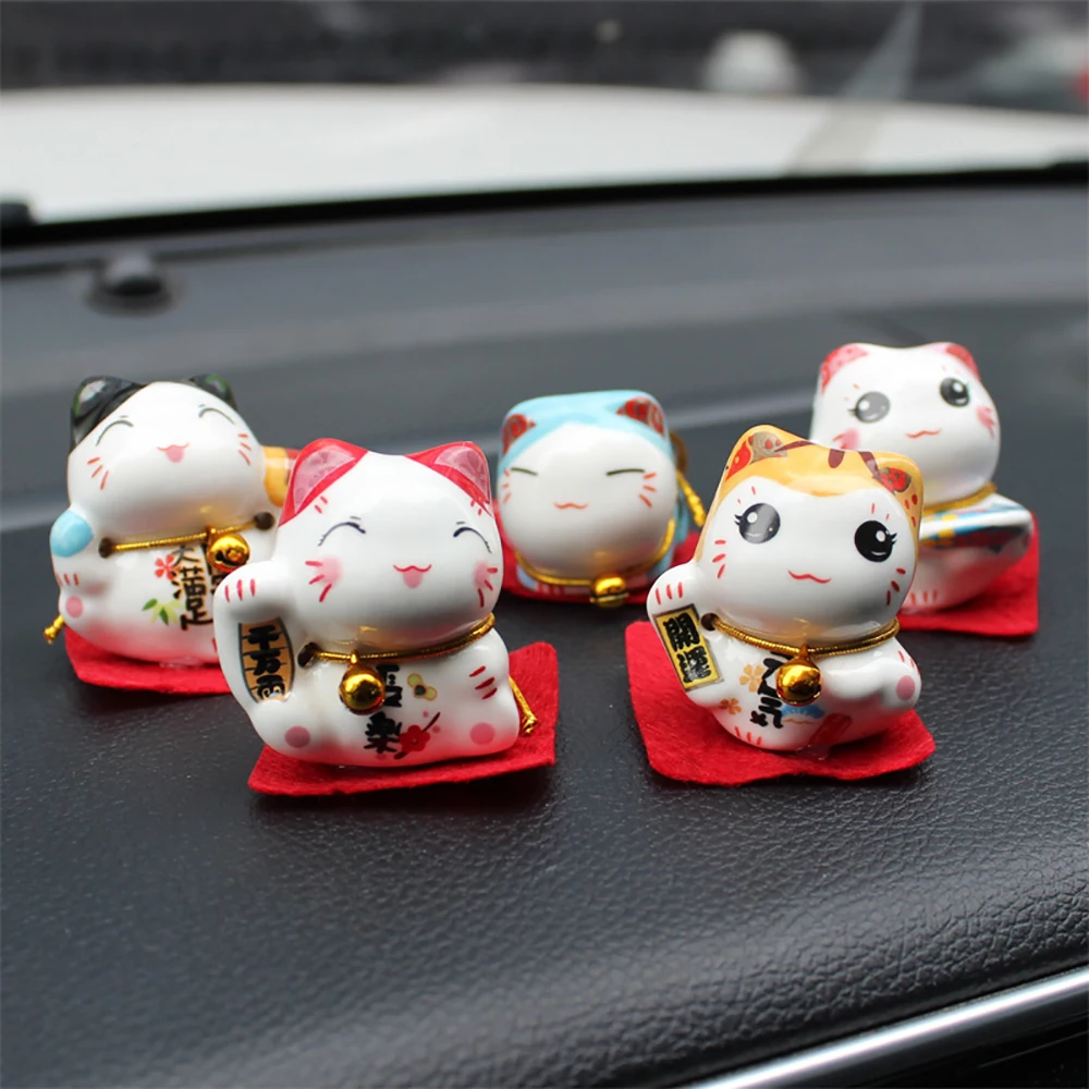 

5pcs/set Car Ornament Ceramic Lucky Cat Figure Doll Cute Decoration Automobiles Internal Dashboard Toys Home Furnishing Gifts