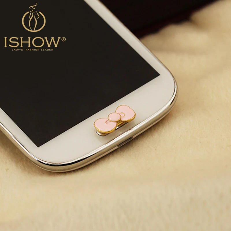 Cute Little Small Accessory for Cellphone Decoration Home Button for Samsung Alloy Bowknot