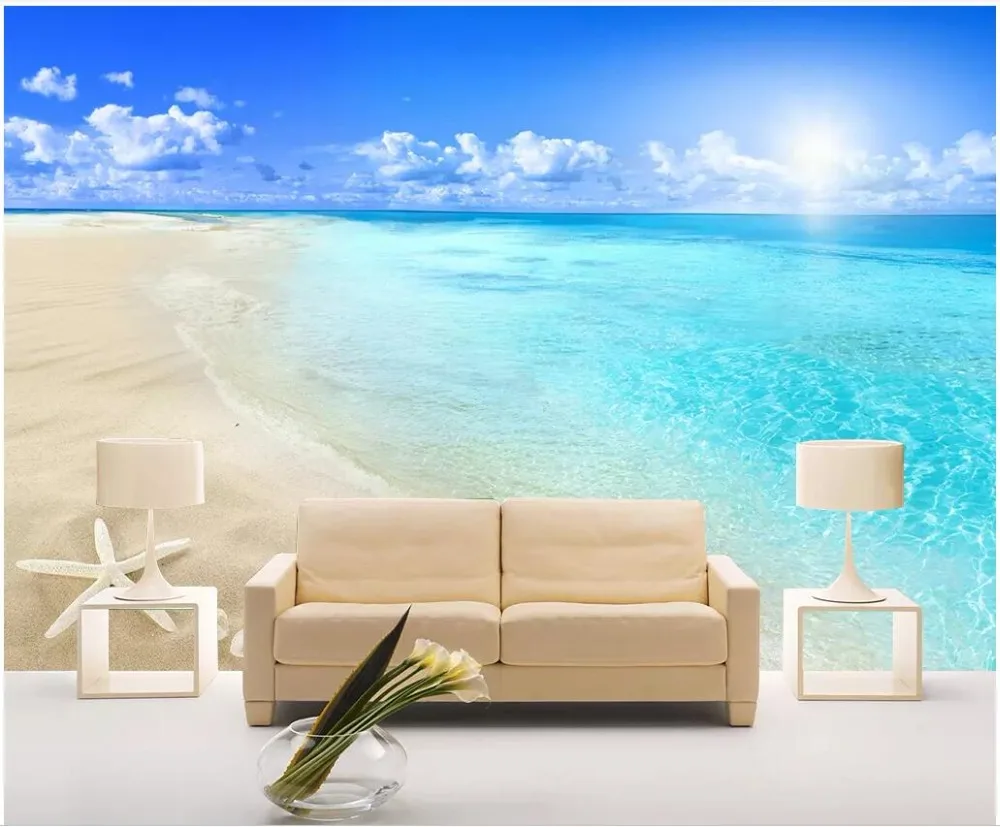 

WDBH Custom photo 3d wallpaper HD Beach Waves Landscape living room home decor painting 3d wall murals wallpaper for walls 3 d