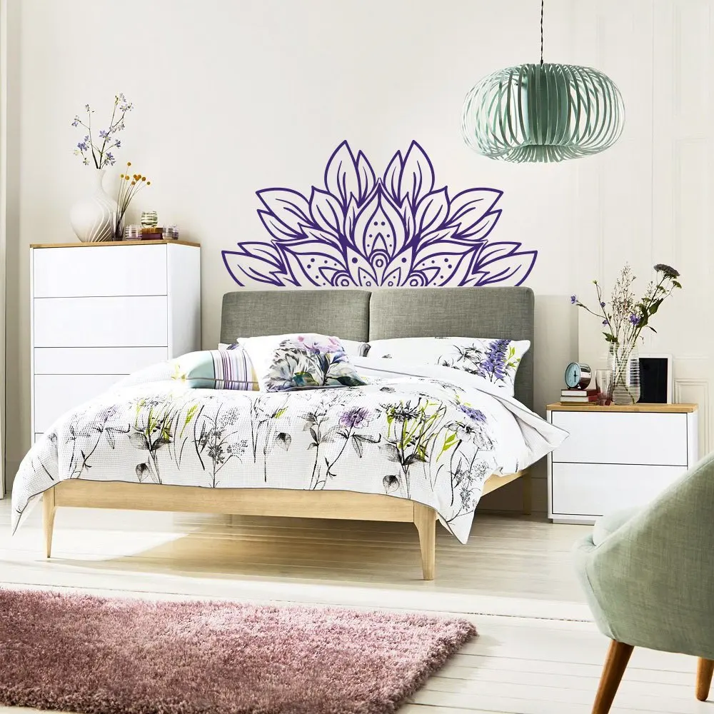 Headboard Wall Decal Flower Half Mandala Vinyl Wall Stickers