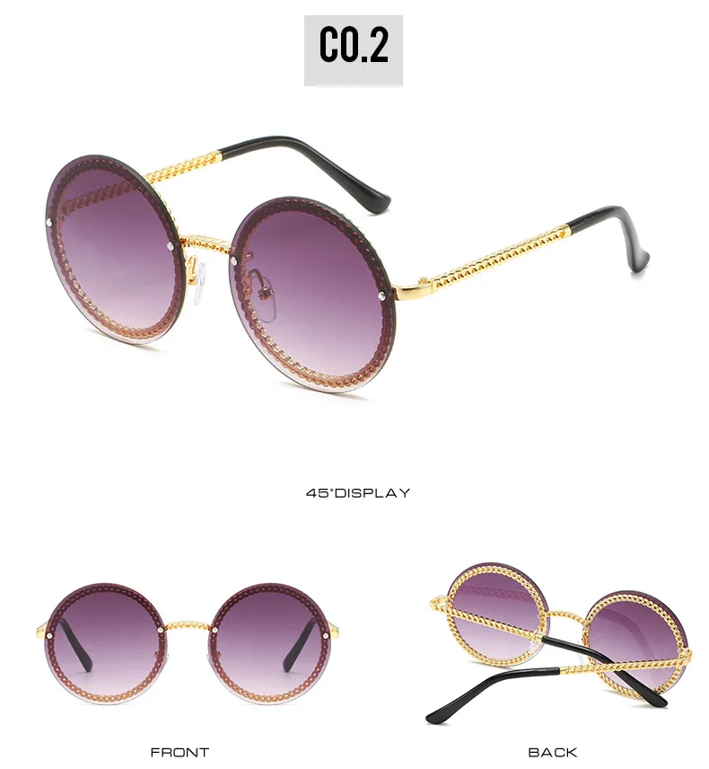 Винтажные Круглые Солнцезащитные очки без оправы для женщин в форме цепочки, маленькие дизайнерские солнцезащитные очки, женские солнцезащитные очки UV400