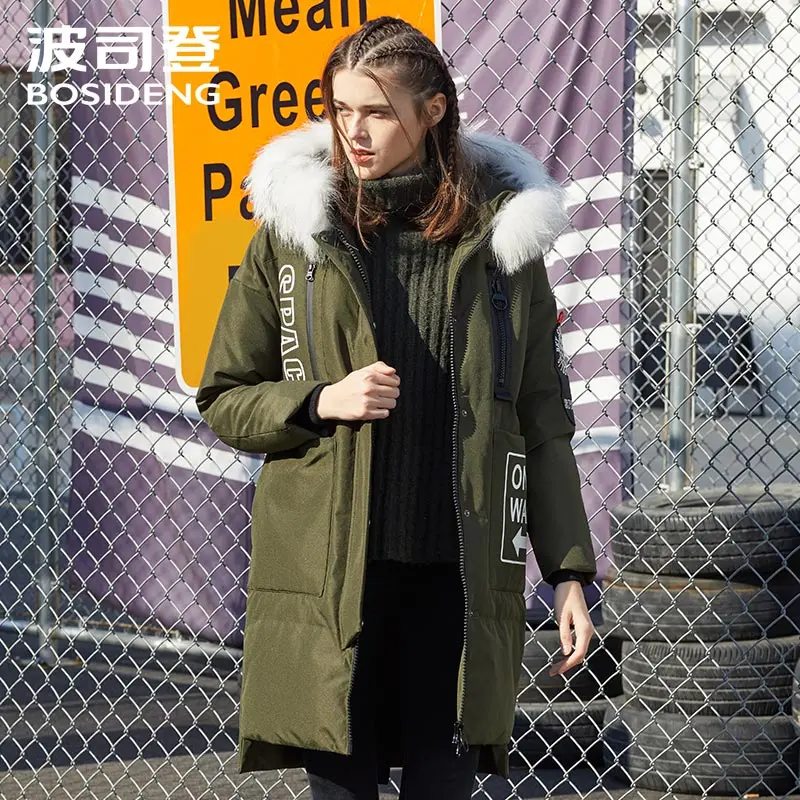 BOSIDENG long down jacket for women winter thick down parka loose waterproof high quality white natural fur collar B70142104