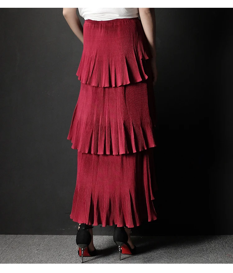 Горячая miyake плиссированная трапециевидная юбка бюст юбка средней длины женская элегантная Высокая талия универсальная Расширенная юбка