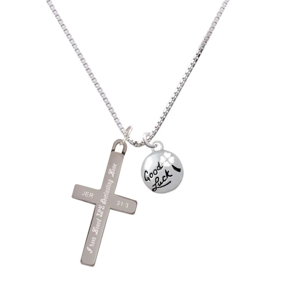 Good Luck Disc with Cutout Four Leaf Clover - Everlasting Love - Cross Necklace