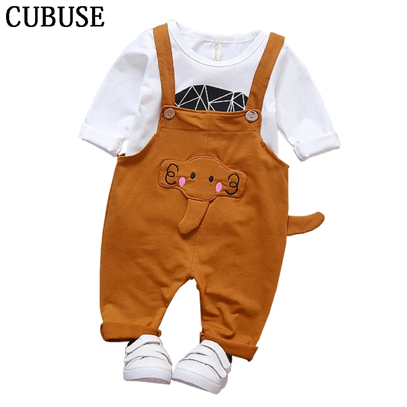 Baby Boys Clothes Set Spring Autumn Newborn Baby Clothing girls Long Sleeve white T Shirt + cartoon Elephant Pant Clothing Set