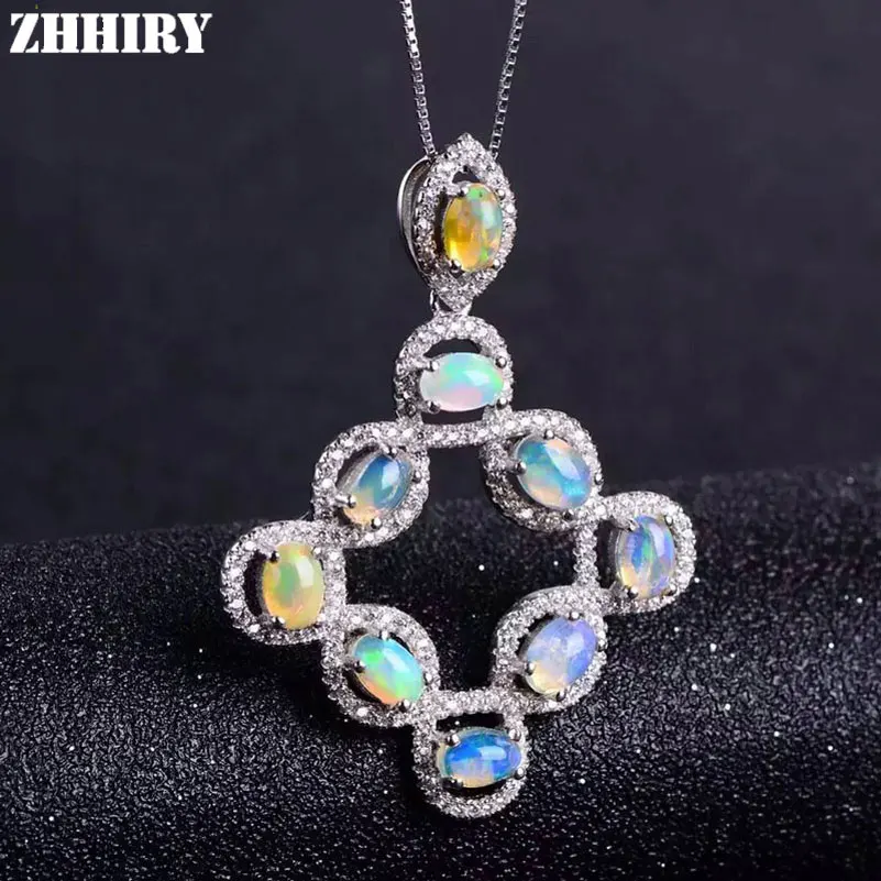 ZHHIRY Genuine Natural Color Opal 925 Sterling Silver Necklace Pendants