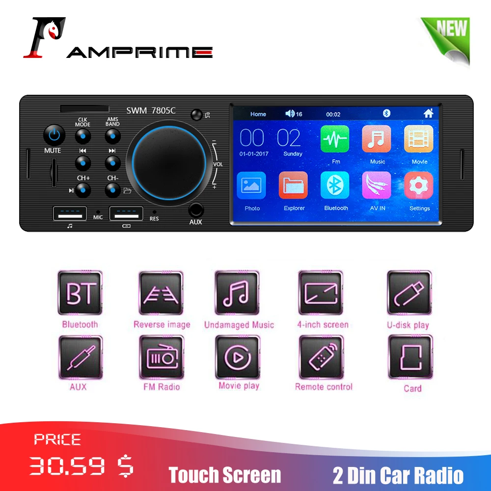 

AMPrime 1 Din Autoradi0 4.1" Car Stereo Radio Touc screen FM Radio USB/AUX/ Remote Control Audio MP4 MP5 Player With Rear Camera