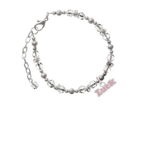 Pink ''Luck'' with Heart Clear Beaded Bracelet