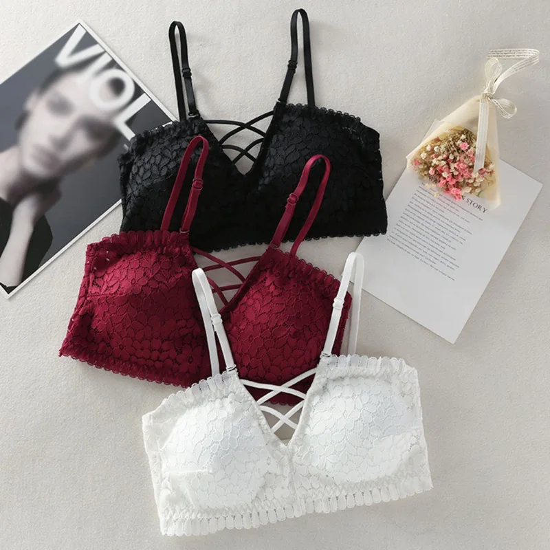 Женский сексуальный кружевной бюстгальтер без косточек Bralette Cross beauty бюстгальтер с кружевной вышивкой