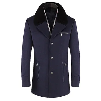 

2020 Winter New Medium Long Redingote Homme Thick Warm Detachable Scarf Mens Wool Coats And Jackets