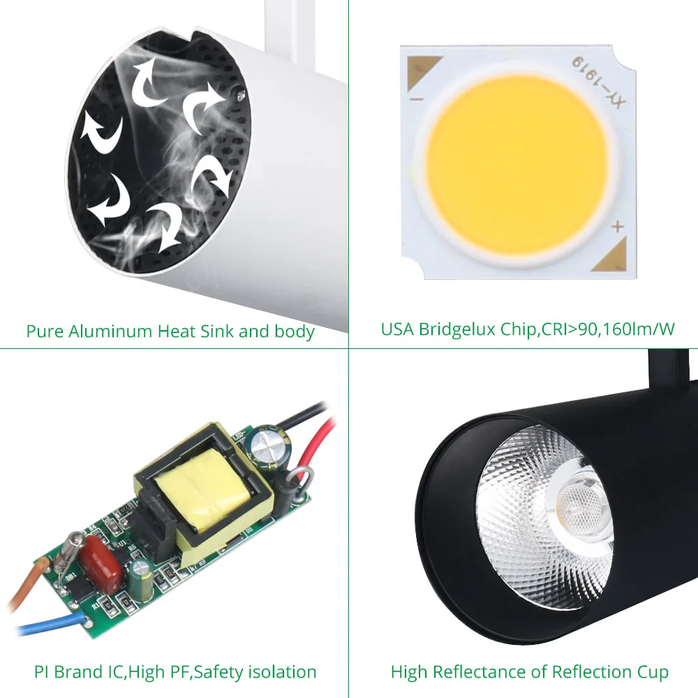 أضواء المسارات LED 30 W COB السكك الحديدية الأضواء تجهيزات الإضاءة مصابيح كشاف صغيرة الحجم لمبة ل متجر متجر مول معرض السقف البقع الإضاءة