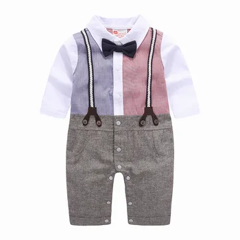 

baby clothes baby boys romper cotton gentleman full sleeve patchwork bow tie