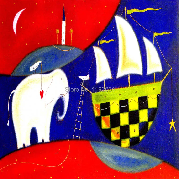 

Elephant boats canvas painting children kids stuff cartoon picture oil painting canvas prints single panel free shipping